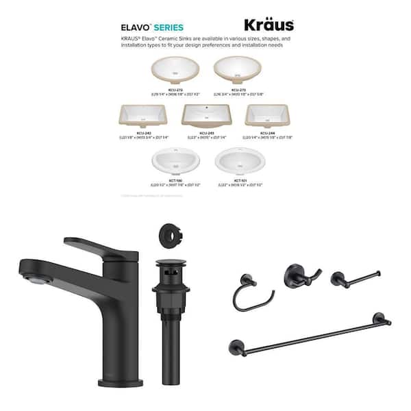 Elavo 20.3 in. White Undermount Sink with Indy Matte Black Faucet and Elie 4-Piece Hardware Set