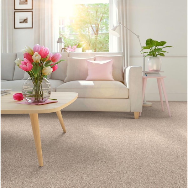 Coastal Charm II Color Ecru Beige 56 oz. Nylon Texture Installed Carpet