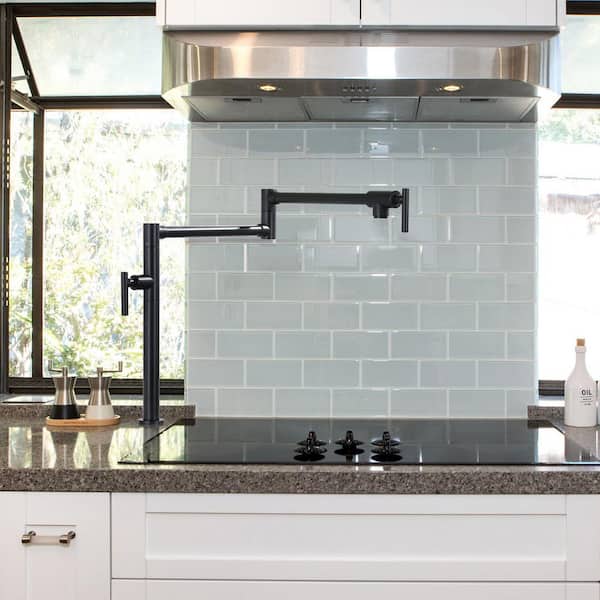 Double Handle Deck Mounted Pot Filler with Aerator in Matte Black