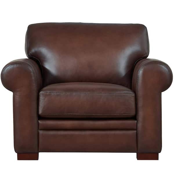 null Brookfield Caramel Brown Top Grain Leather Arm Chair with Removable Cushion