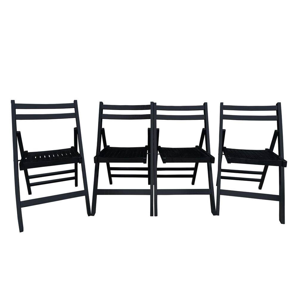 Black Slatted Foldable Solid Wood Outdoor Dining Chair Set of 4 price history on PriceWatchPro