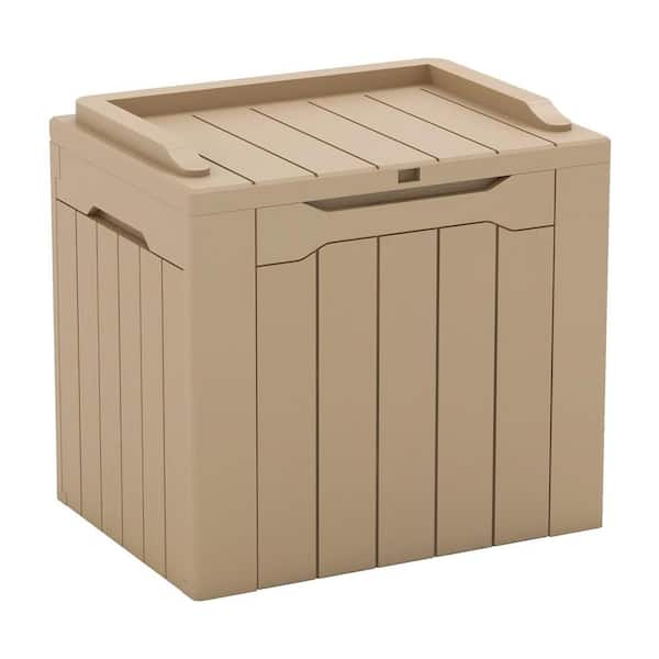 Unbranded 30 Gal. Light Brown Waterproof Resin Deck Box with Lockable Lid and Side Handles
