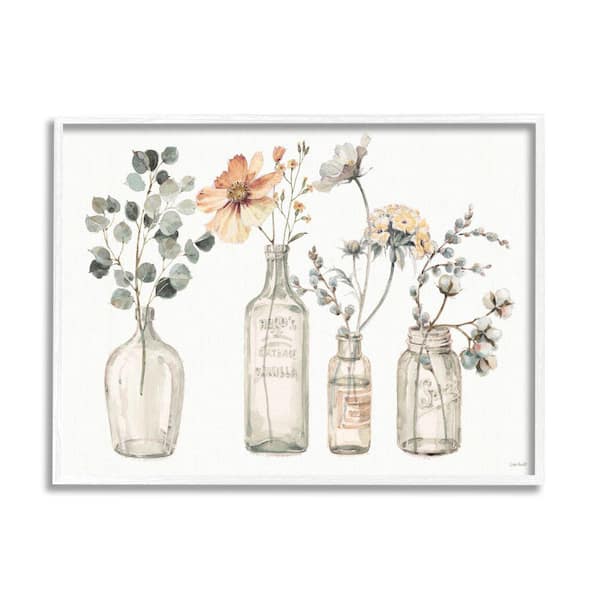 Stupell Industries "Antique Floral Bouquets Flowers Glass Jar Painting" by Lisa Audit Framed Nature Wall Art Print 11 in. x 14 in.