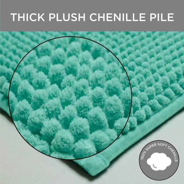 Resort Collection Plush Shag Chenille 2-Piece Bath Mat Set - Aqua