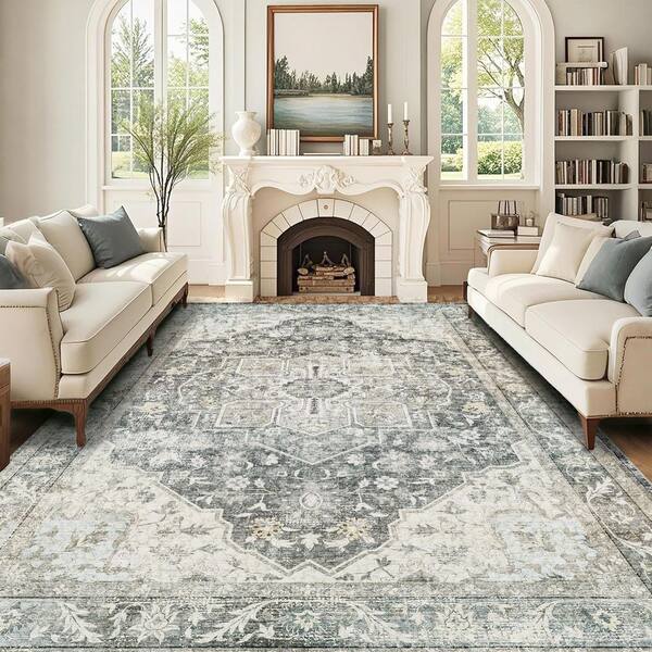Charcoal Mist Gray 9 ft. x 12 ft. Antique Non Skid Indoor Area Rug