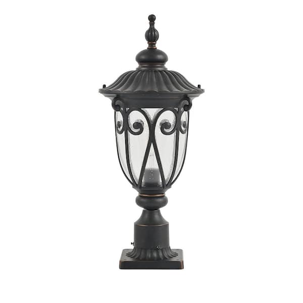 1-Light Black Metal Outdoor Weather Resistant Post Light with No Bulb Included