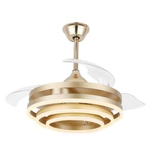 42 in. LED Indoor Gold Reversible Invisible Blades Ceiling Fan with Remote Control and Light Kit