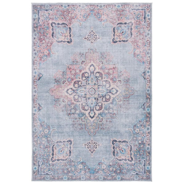 SAFAVIEH Serapi Ivory/Blue 8 ft. x 10 ft. Machine Washable Geometric Distressed Area Rug