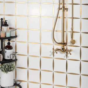 Maiden Golden 11.81 in. x 11.81 in. Polished Marble and Brass Wall Mosaic Tile (0.96 sq. ft./Each)
