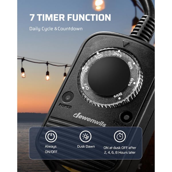 2-Pack Outdoor Dusk to Dawn Sensor Countdown Timer for Light, Waterproof for Christmas -Black