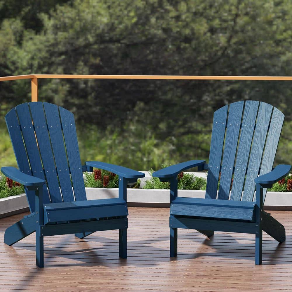 Mximu Classic Navy Plastic Outdoor Patio Adirondack Chair (Set of