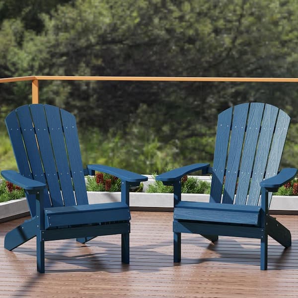 Classic Navy Plastic Outdoor Patio Adirondack Chair (Set of 2)