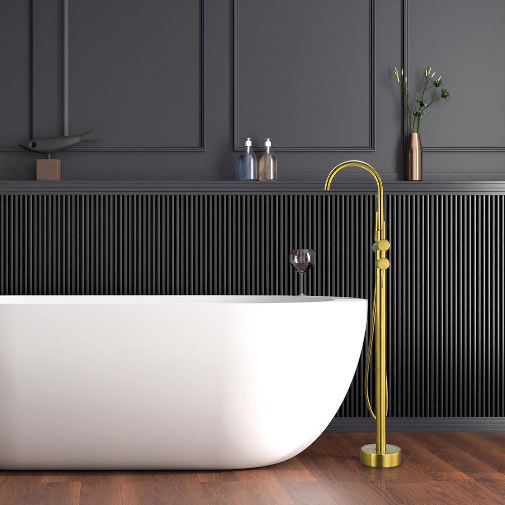 Brushed Gold Stainless Steel Freestanding Tub Faucet with Handshower