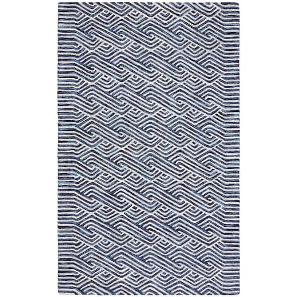 SAFAVIEH Micro-Loop Dark Blue/Ivory 6 ft. x 9 ft. Striped Geometric Area Rug