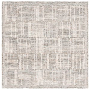 Abstract Brown/Ivory 6 ft. x 6 ft. Checkered Unitone Square Area Rug