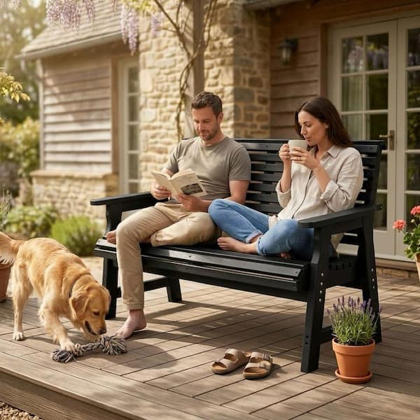 Innovaze 2-Person HDPE Plastic Poly Lumber Outdoor Bench with High