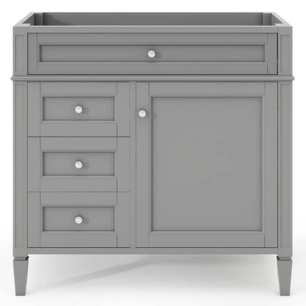 36 in. Classic Solid Wood Frame Bath Vanity Cabinet without Top in Gray with 2 Drawers and a Tip-out Drawer