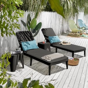 Tahiti Black 4-Piece Resin Outdoor Chaise Lounge and Table Set
