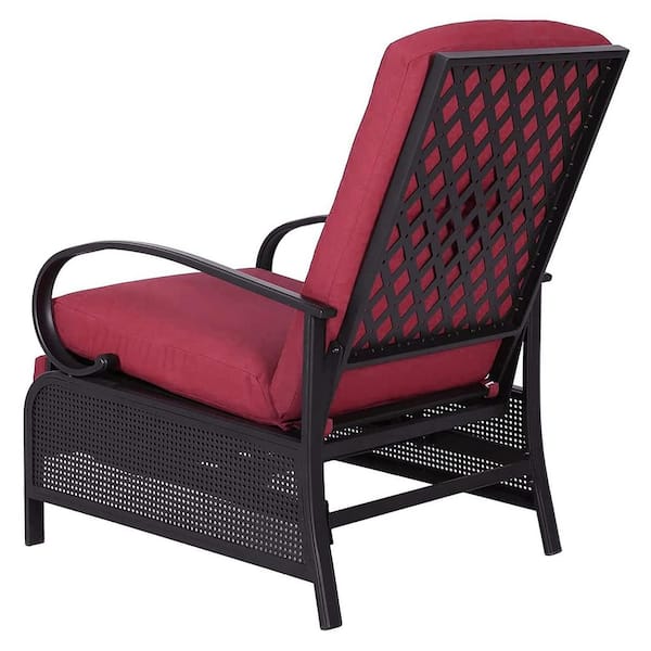 BANSA ROSE Outdoor Adjustable Metal Patio Recliner with Comfortable 100%  Olefin Red Cushion ZJLYVN11253 - The Home Depot