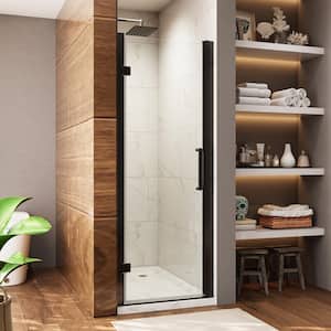 24 in. - 26 in. W x 72 in. H Pivot/Hinged Frameless Shower Door in Matte Black with Clear Glass