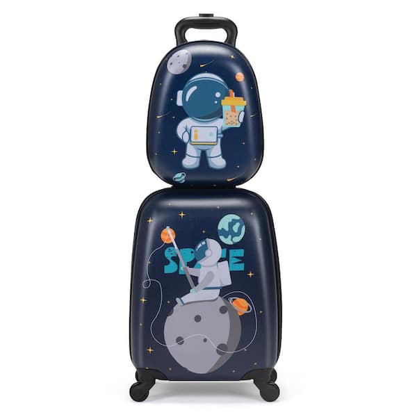 VLIVE 2-Pcs Kids Luggage 16 in. Set Spaceman Pattern Navy Blue, Dark Blue