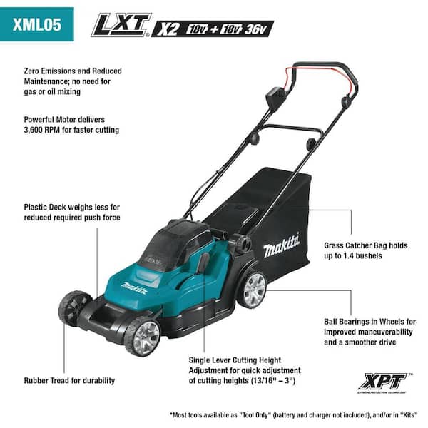 Makita 18V X2 (36V) LXT 17 in. Walk Behind Residential Lawn Mower Kit (5.0Ah) with LXT Blower and LXT 13 in. String Trimmer