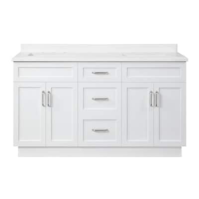 Lincoln 60 in. W Bath Vanity in White with Engineered Stone Vanity Top in White with White Basin