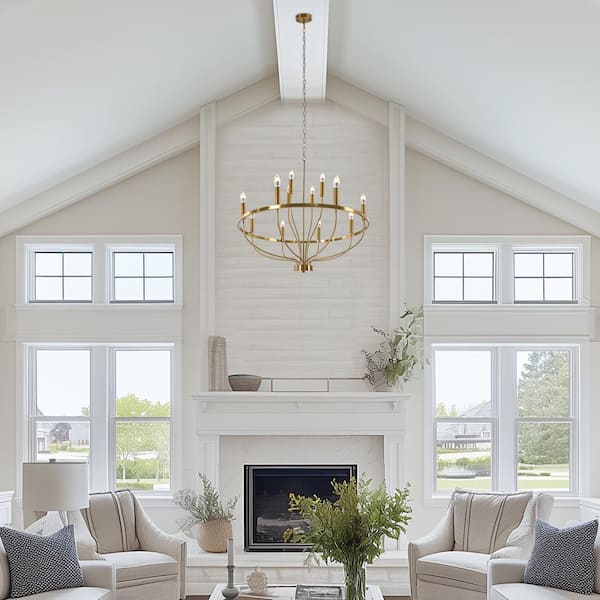 OUKANING 12-Light Gold Modern Candle Round Chandelier with