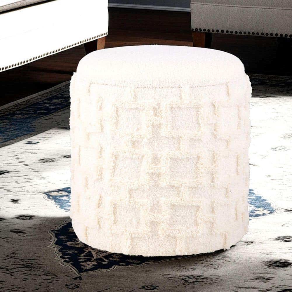 Handwoven Morpheus White Geometric 16 in. Round Cotton Fabric Storage Ottom