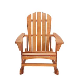 Walnut Brown Solid Wood Adirondack Chair Outdoor Rocking Chair Outdoor Furniture for Patio, Backyard, Garden, Balcony