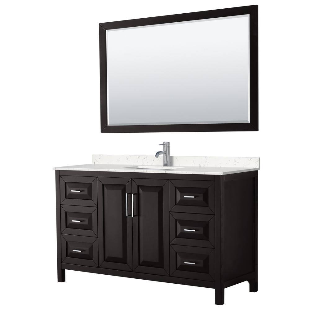 Daria Dark Espresso 60" Single Vanity with Carrara Marble Top and Mirror