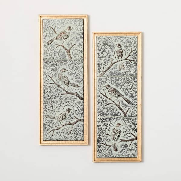 SULLIVANS 31.5 in. Raised Bird Metal Decorative Sign (Set of 2)
