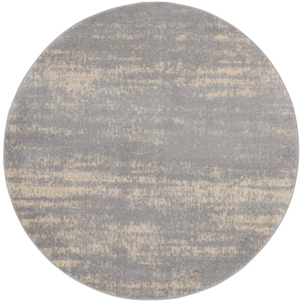 Nourison Nourison Essentials Grey Beige 4 ft. x 4 ft. Abstract Contemporary Round Area Rug