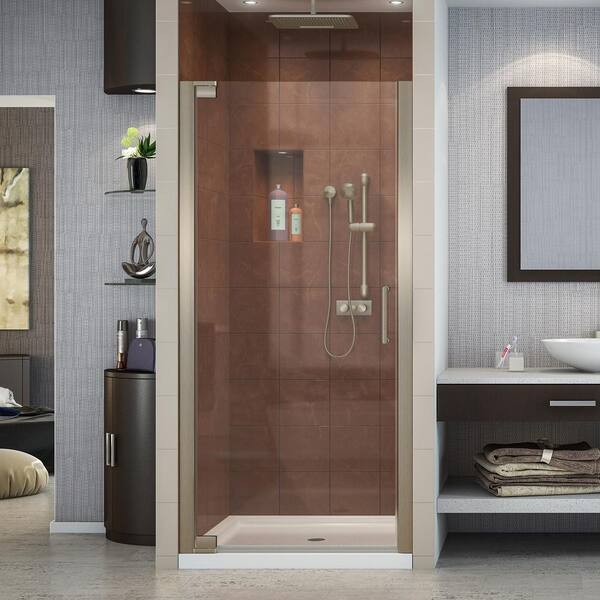 DreamLine Elegance 32 in. x 32 in. x 74.75 in. Semi-Frameless Pivot Shower Door in Brushed Nickel and Center Drain Shower Base