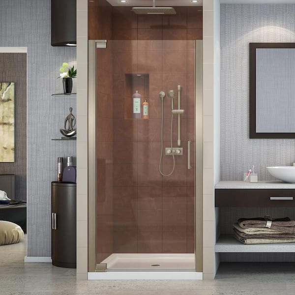 DreamLine Elegance 25-1/4 in. to 27-1/4 in. x 72 in. Semi-Frameless Pivot Shower Door in Brushed Nickel