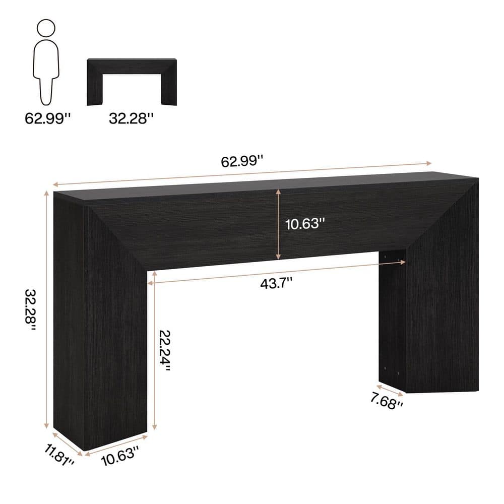 Black 63-Inch Modern Wood Console Table for Entryway