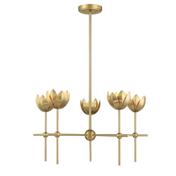 26 in. W x 14 in. H 5-Light Natural Brass Bohemian Chandelier with Metal Shades
