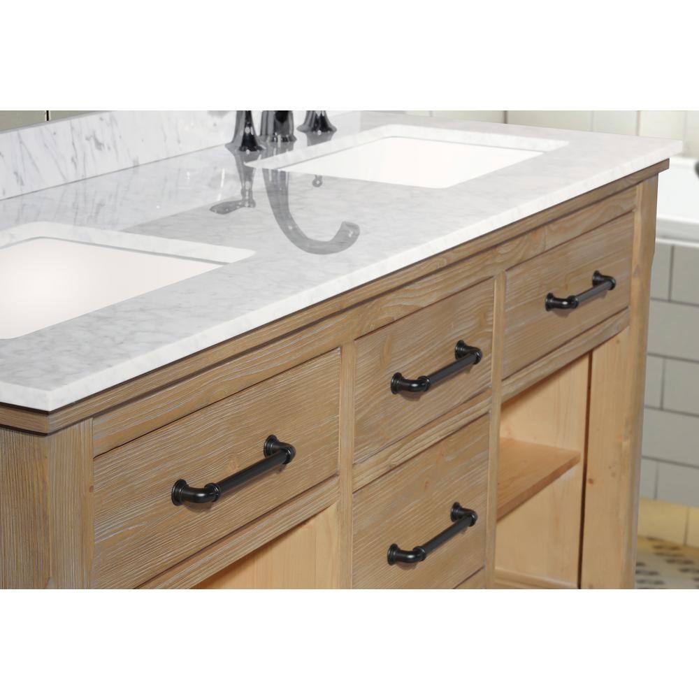 Weathered Fir Solid Wood 60" Double Sink Bathroom Vanity with Carrara Marble Top