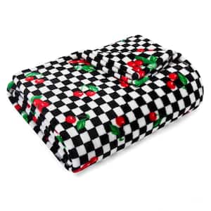 Cherry Checker 1-Piece Black Ultra Soft Plush Sherpa 50X70 Throw Blanket