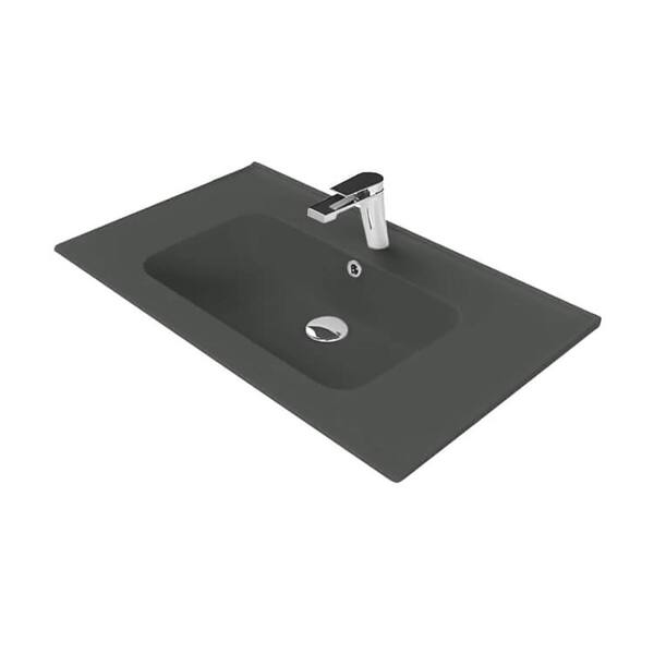 Nameeks Blue Rectangle Ceramic Wall Mounted Bathroom Sink in Matte Black