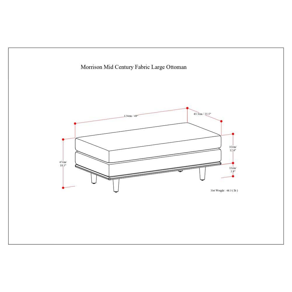 Morrison 49" Mist Grey Woven-Blend Fabric Ottoman