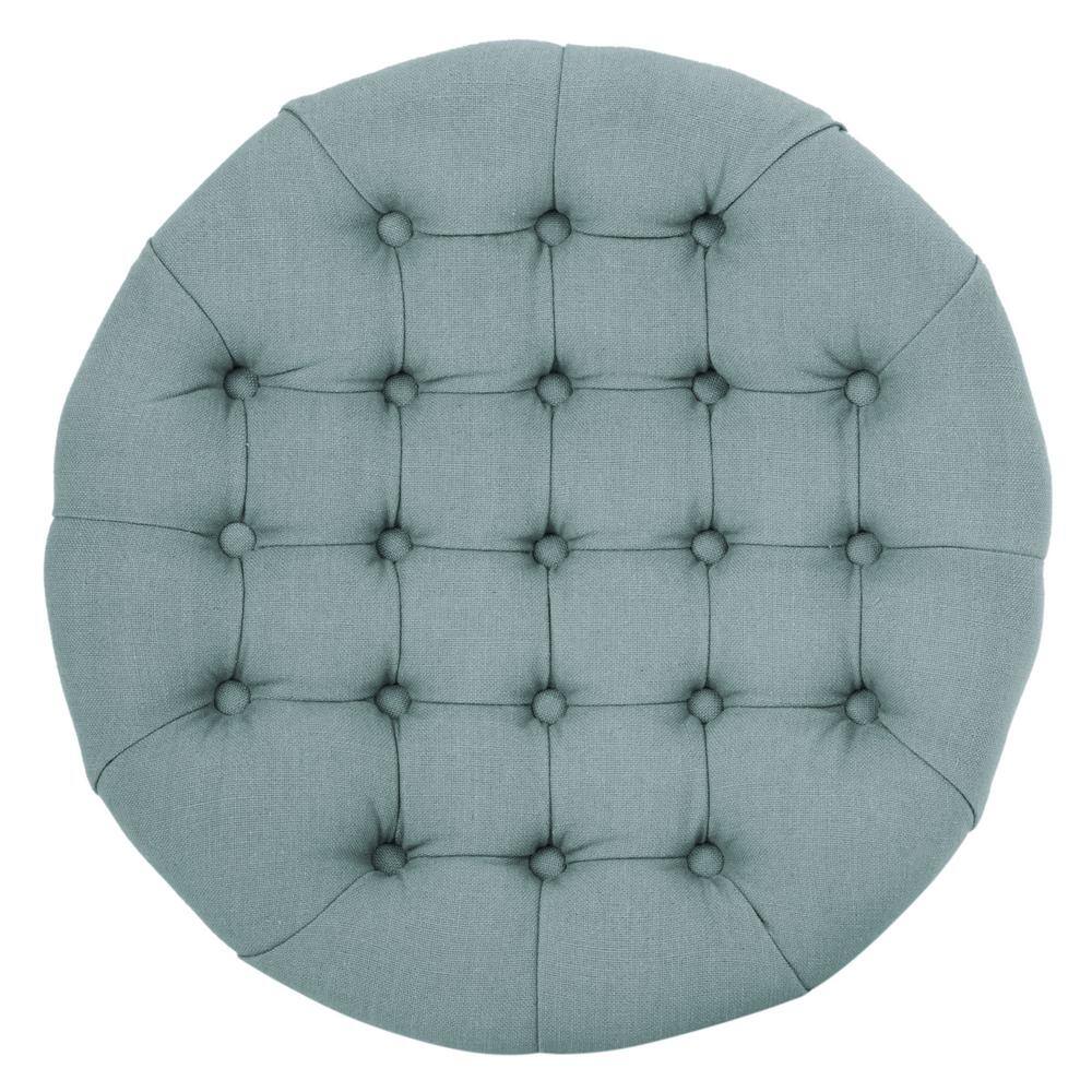 Sky Blue Tufted Round Linen Storage Ottoman