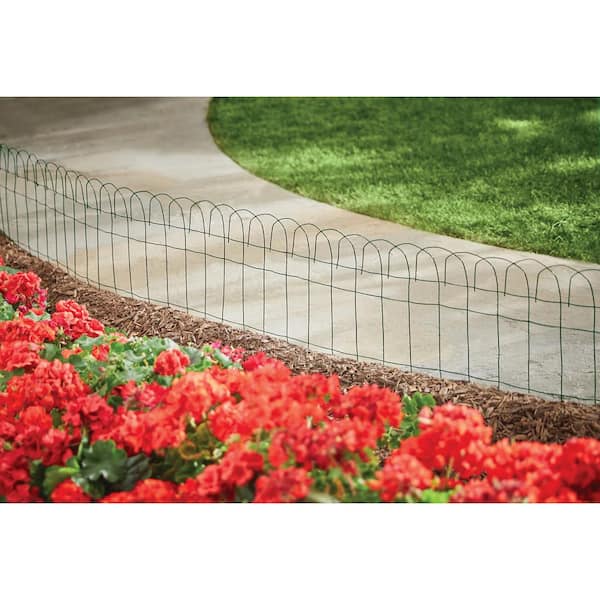 14 in. H x 20 ft. L Green Rolled Metal Garden Fence