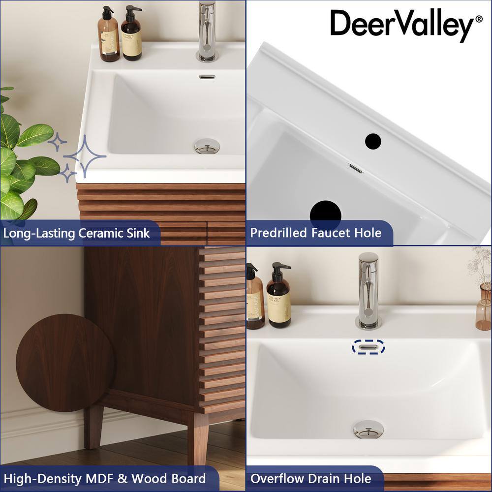 24" Walnut Freestanding Bathroom Vanity with Ceramic Sink