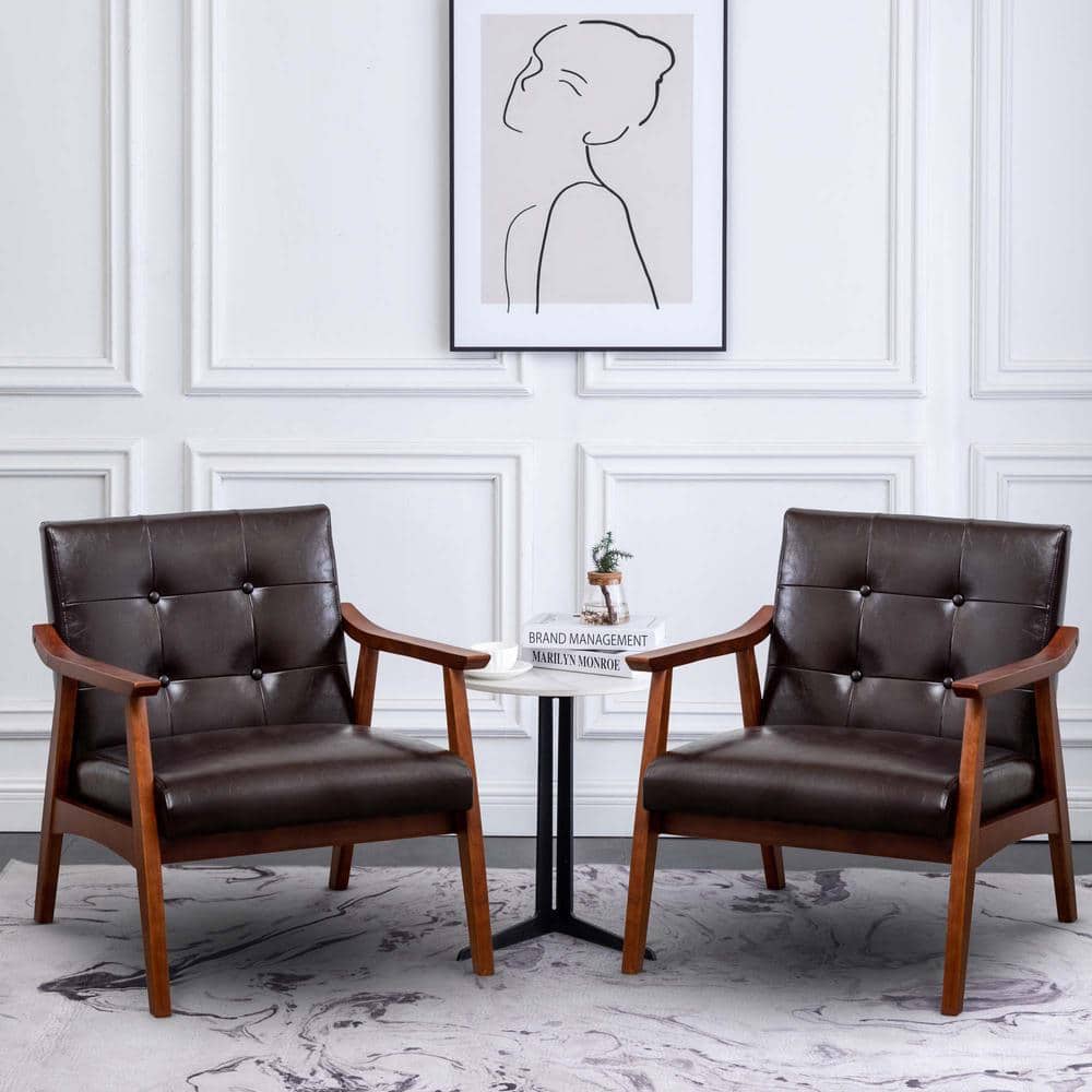 Espresso Faux Leather Accent Chair with Button-Tufted Backrest
