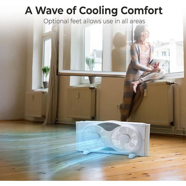 Comfort Zone 9-Inch Twin Window Fan – 2-Speed, 180° Rotating Heads, Auto-Locking Expanders & Removable Bug Screen - View #3