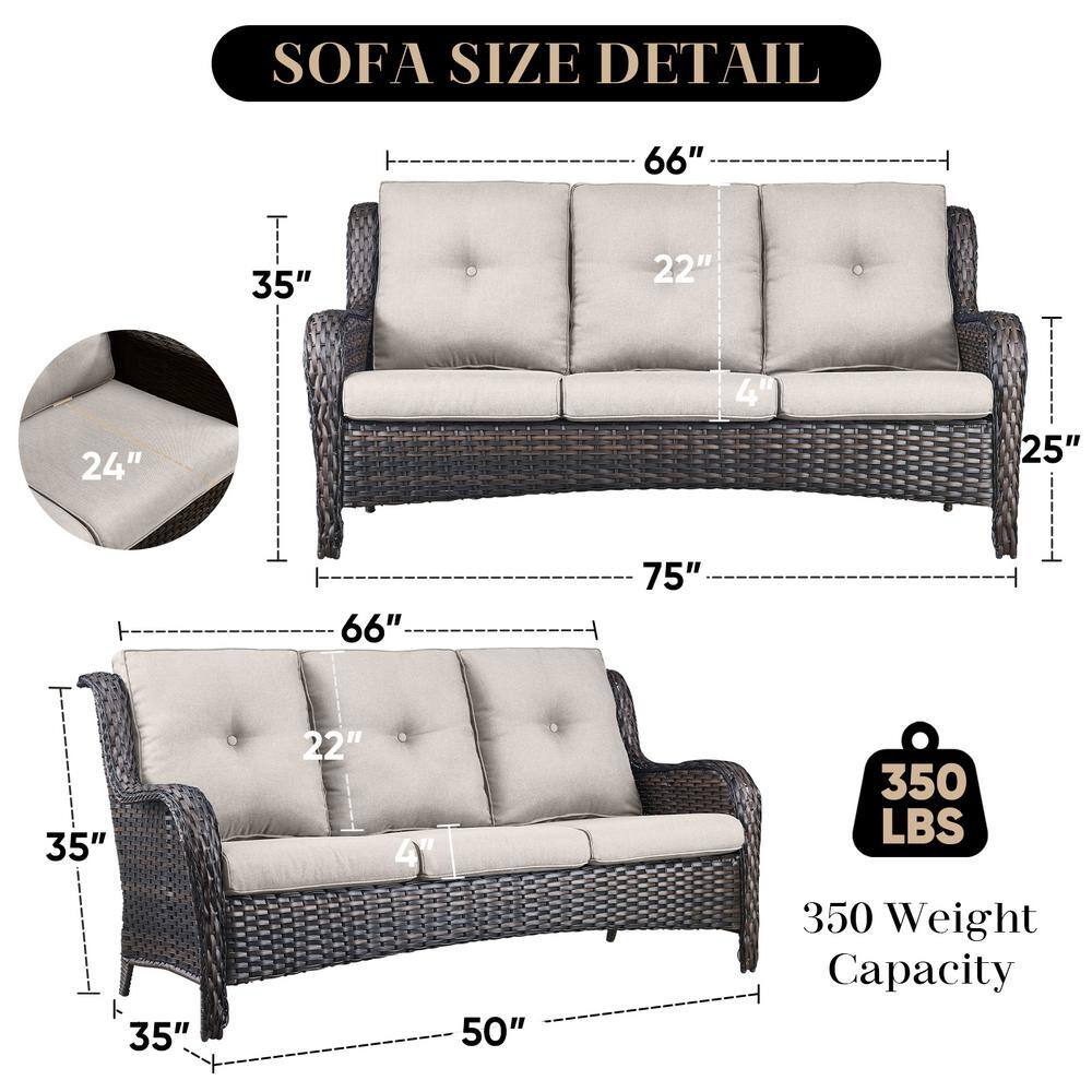 Size details and weight capacity diagram for the outdoor sofa.