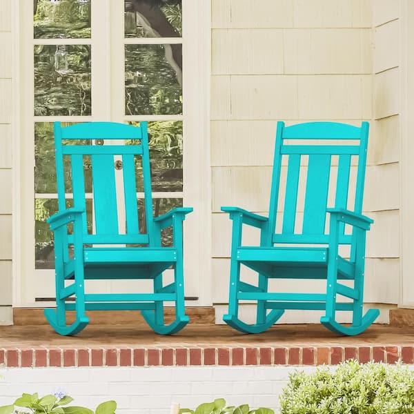 OrangeOne All Weather ResistantRecycled HIPS Plastic Porch Patio Outdoor Rocking Chair For Outdoor Indoor in Aruba Blue(Set of 2)