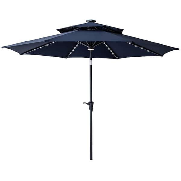 C Hopetree 9 Ft Double Top Aluminum, Navy Patio Umbrella With Solar Lights