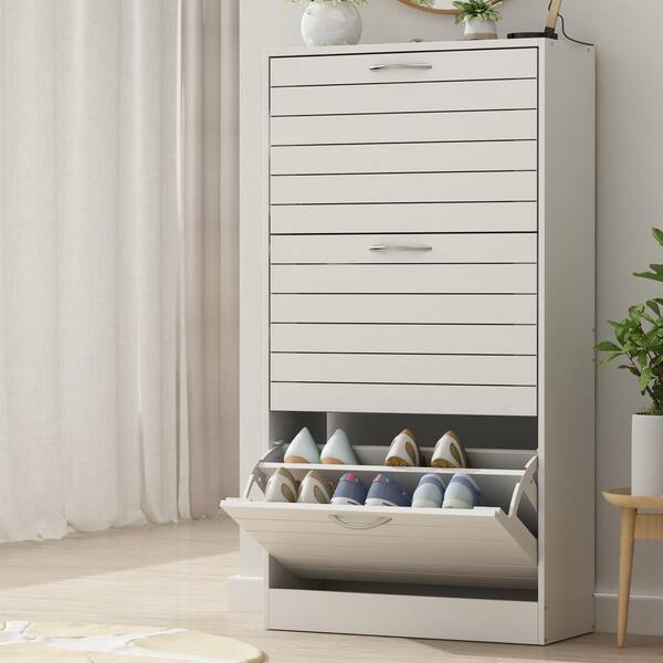 FUFU&GAGA 42.3 in. H x 22.4 in. W White Wooden Shoe Storage Bench, Storage  Cabinet with Silver Handles and 3 Drawers, for 18-Pairs L-THD-200235-01-c1  - The Home Depot